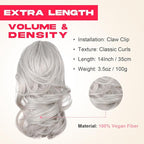 Ponytail Extension - 14" Claw Clip in Ponytail Hair Extensions Natural Soft Synthetic Layered Wavy Pony Tail Hair Pieces for Women - Silver Mist