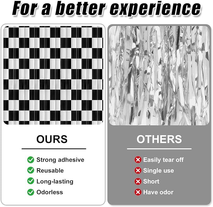 Crosize 4 Pack Black and White Party Streamers Backdrop, 3.3 x 9.9 ft | Tinsel - Image 3