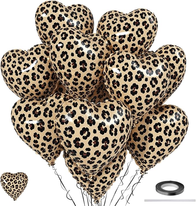 Leopard Print Heart Balloons, Animal Print Heart Shaped Helium Balloon by TAOYE