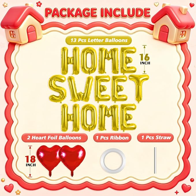 TONIFUL 16 Inch Gold HOME SWEET HOME Letter Balloon Decor - Image 2