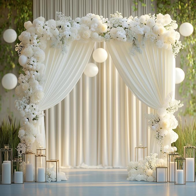Ivory Backdrop Curtain for Wedding Parties Backdrop Drapes 10x8FT | Wrinkle - Image 4