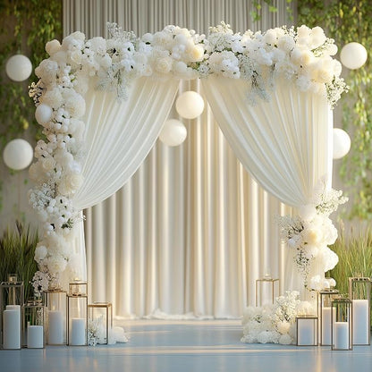 Ivory Backdrop Curtain for Wedding Parties Backdrop Drapes 10x8FT | Wrinkle - Image 4