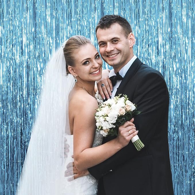 2 Pack Blue Backdrop Curtain Tinsel Streamers Ocean Themed Decor Birthday Party - Image 5