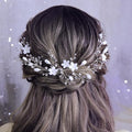 Flower Bridal Hair Pins Pearl Bride Wedding Hair Pieces Leaf U Shaped Hair Accessories Headpiece for Wedding Brides Women Girls（6 PCS） (Silver/Rhinestone White Flower)