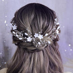 Flower Bridal Hair Pins Pearl Bride Wedding Hair Pieces Leaf U Shaped Hair Accessories Headpiece for Wedding Brides Women Girls（6 PCS） (Silver/Rhinestone White Flower)