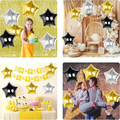 Black Gold Silver Star Foil Balloons, 18 Inch Metallic Black and Gold Stars - Image 7