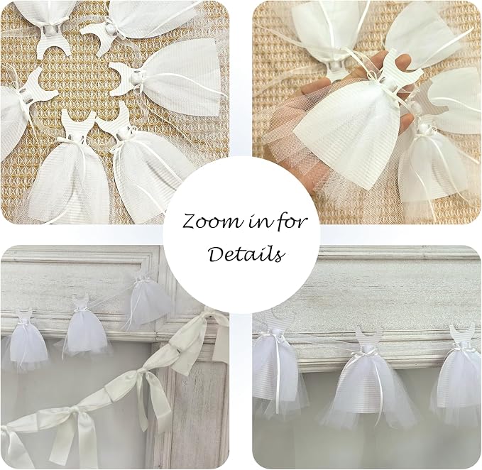 2Pcs Bridal Shower Banner Wedding Dress & Pre-Assembly White Ribbon Bow Garland - Image 7