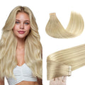 GOO GOO Tape in Hair Extensions Human Hair, 18ET90A Natural Blonde Balayage, 18inch 50g 20pcs, Skin Weft Seamless Invisible, Silky Straight with Thick Ends, Remy Human Hair