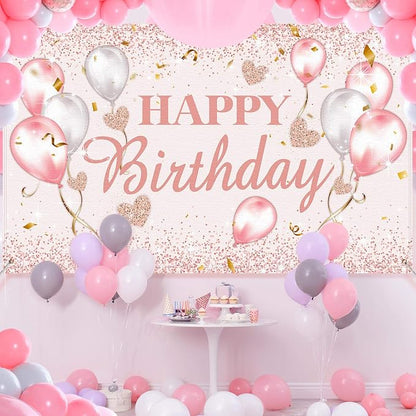Tatuo Pink and Rose Gold Happy Birthday Party Decorations Supplies Birthday - Image 4