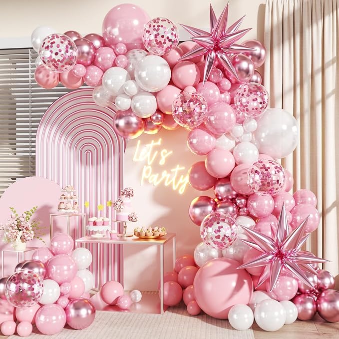 Pink Balloons Arch Kit for Birthday Party Decorations | 140Pcs Metallic Light by LANGASQUE
