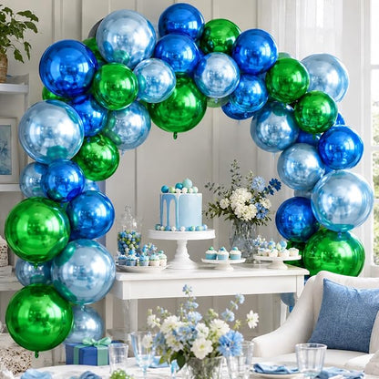 Blue and Green Round Foil Balloons, Metallic Light Blue and Green Foil Baloon - Image 5