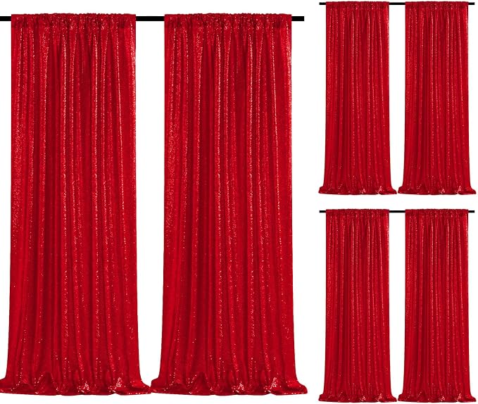 Red Sequin Backdrop Curtains-6 Panels 2FTx8FT Red Backdrop by SoarDream