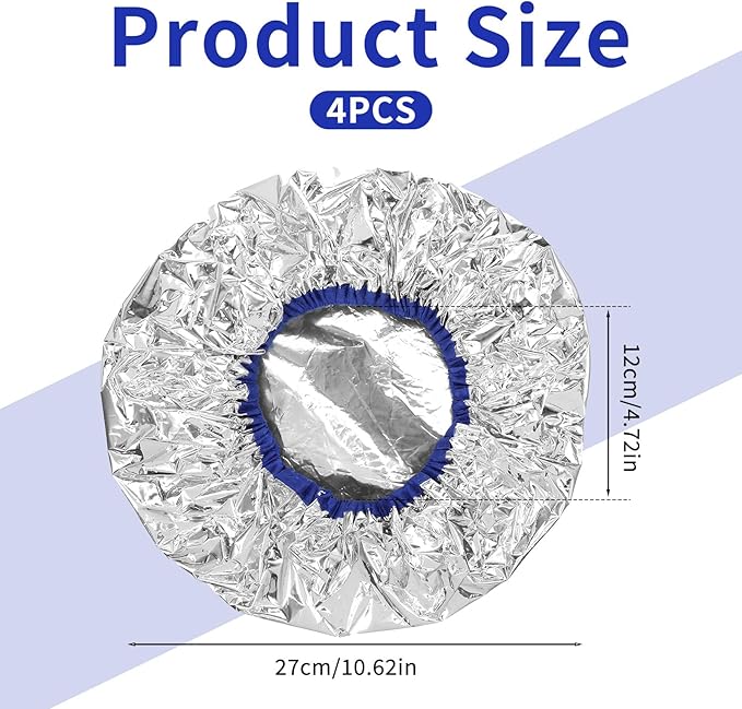 4 Pcs Heat Cap for Deep Conditioning Aluminum Foil Heat Cap Reusable Steam Processing Caps Thickened Shower Caps for Long Hair Dyeing Home Salon White Blue Hot Oil Tools