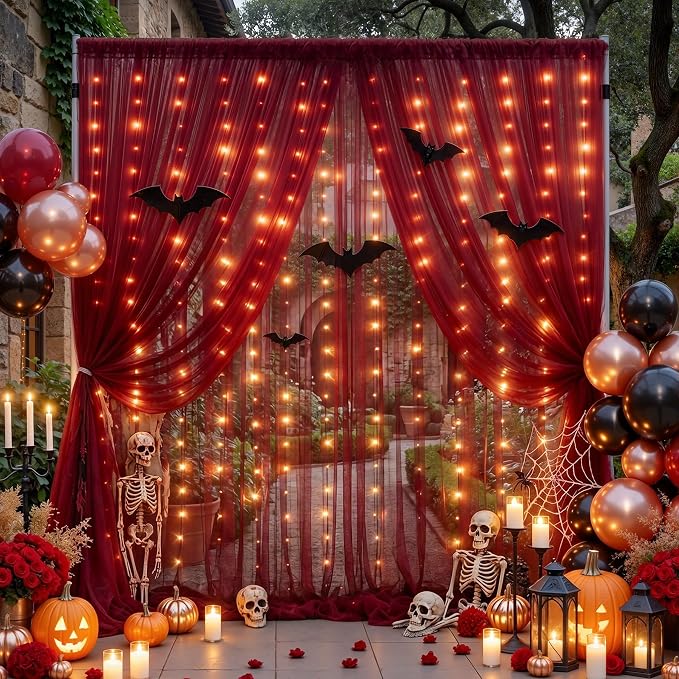 10x10ft Burgundy Tulle Backdrop Curtain - Image 8