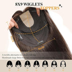 YAMI Hair Toppers for Women Real Human Hair Topper with Bangs Skin Scalp Hairpieces for Women with Thinning Hair Cover Hairloss (Medium Brown,15inch)