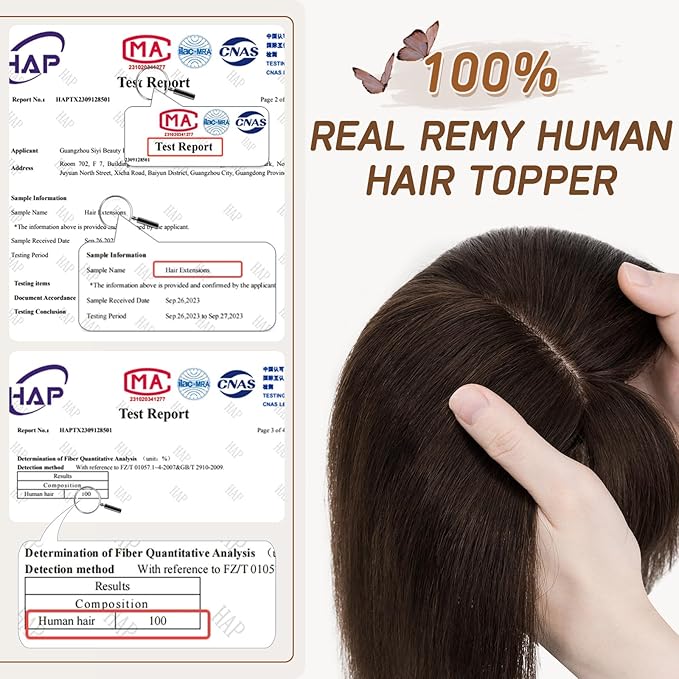 Rich Choices Real Human Hair Toppers for Women With Bang 100% Remy Human Hair Topper for Thinning Hair Clip in Silk Base Hair Topper 12 Inch #2 Dark Brown