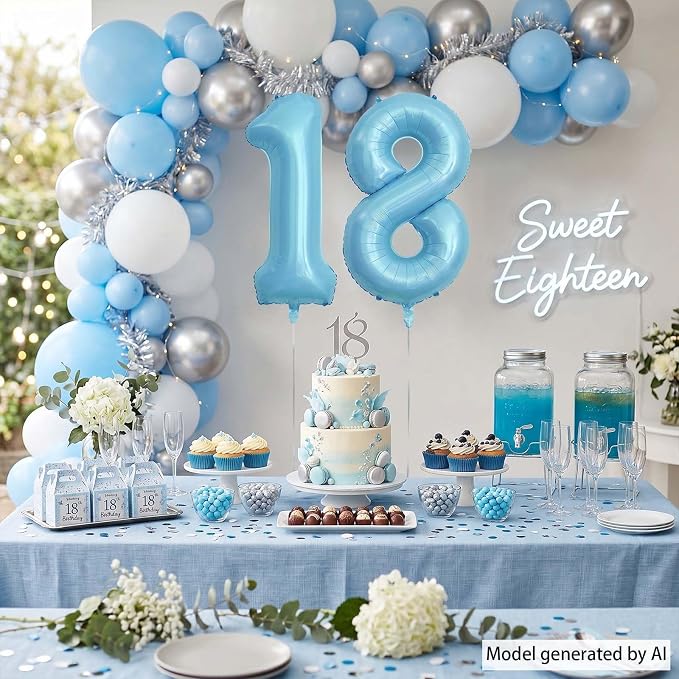 Pearlescent Blue Number 18 Balloon 40 Inch, Giant Eighteen Birthday Balloons - Image 6