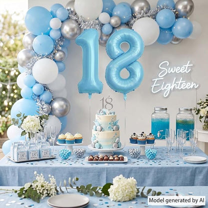 Pearlescent Blue Number 18 Balloon 40 Inch, Giant Eighteen Birthday Balloons - Image 6