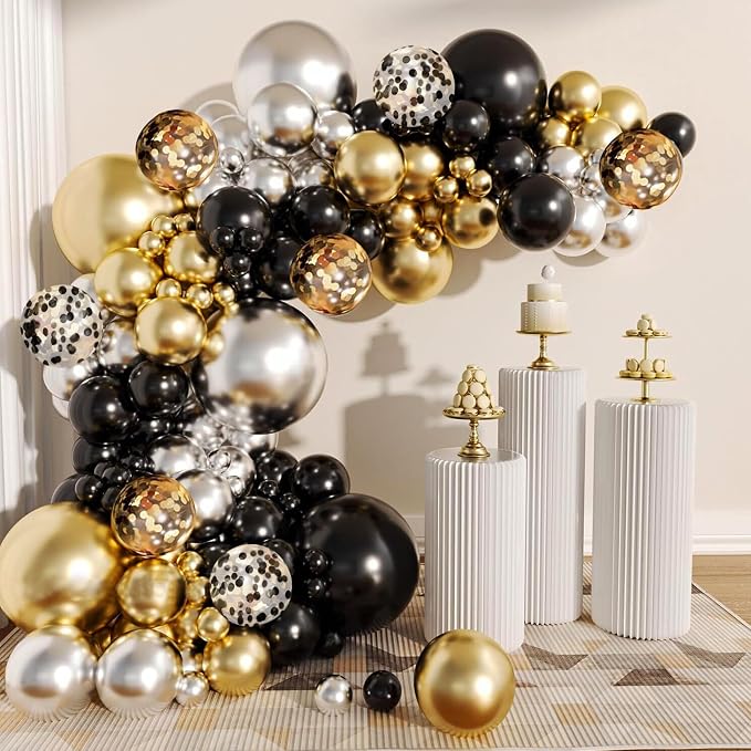 160PCS Glod Sliver Black Confetti Balloons Arch Garland Kit - Image 5