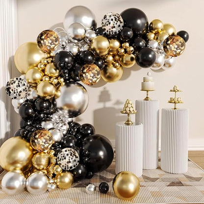 160PCS Glod Sliver Black Confetti Balloons Arch Garland Kit - Image 5
