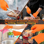 BBQ Gloves for Grilling Disposable Heat Resistant - 100 Nitrile Gloves + 4 Reusable Cotton Liners for Cooking Smoker -Orange XLarge