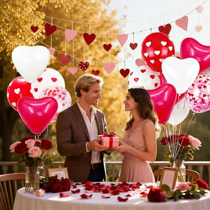 Red and White Heart Balloons, Mothers Day Balloons Heart Shaped Confetti Latex - Image 3