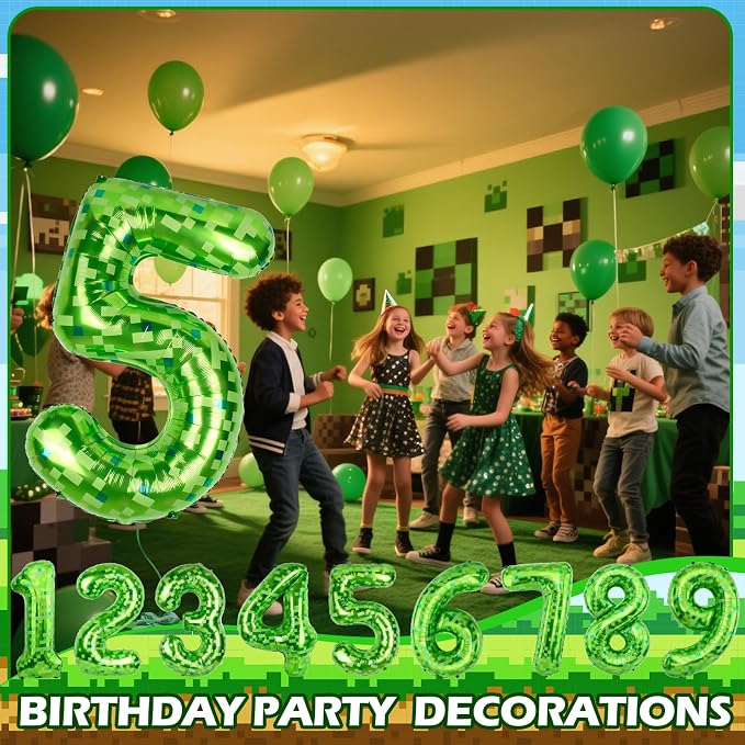 40 Inch Giant Green Pixel Miner Theme Number Balloons 40 Inch Foil Party - Image 6