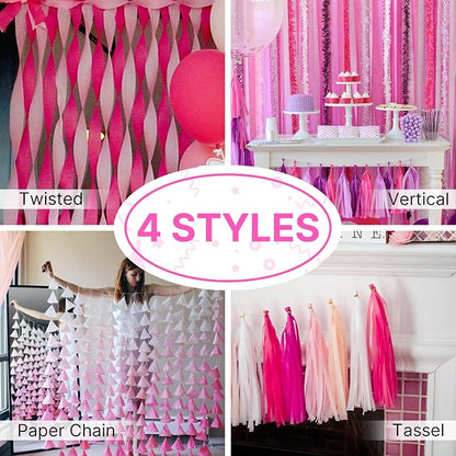 PartyWoo Pink Pastel Hot Light Baby Pink Crepe Paper Streamers 6pcs 492 FT | - Image 5