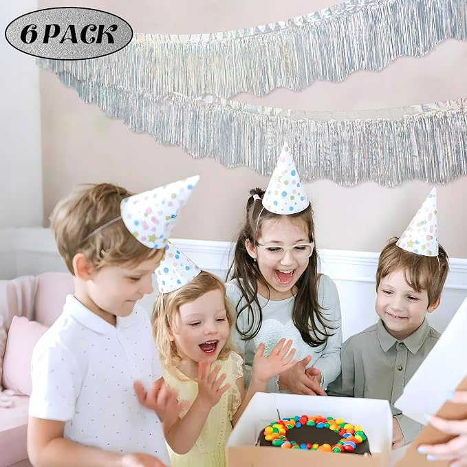 LOLStar Silver Foil Fringe Tinsel Garland, Tinsel Streamers Banner, 6 Pack | - Image 4