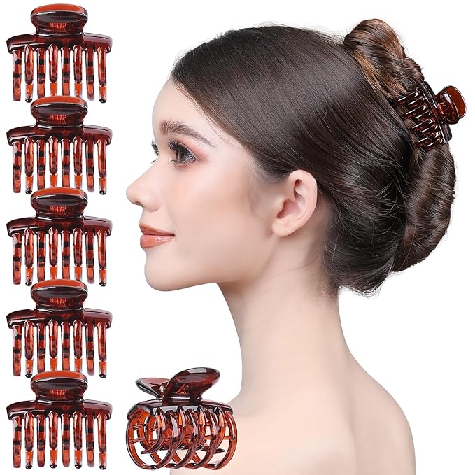 RC ROCHE 6 Pcs Double Claw Hair Clip Tooth Claw Clip Grip Tooth Jaw Clamps Thin Fine Hair Strong Hold No Slip Undo Clutchers for Women, Small Brown
