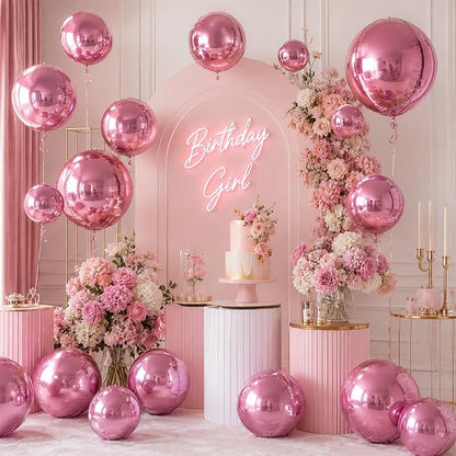 15 Pcs Pink Round Foil Balloons, 22/15/10 Inch 4D Ball Balloons Pink Ball - Image 4