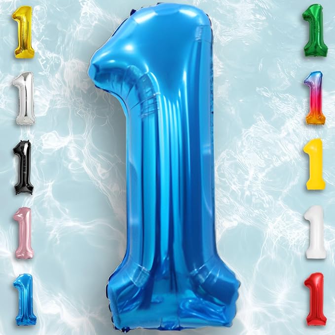 Blue Number Balloon 1 Mylar Foil Balloons 16 inch - Image 2