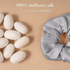 LULUSILK Silk Scrunchies for Hair Sleep, 100% Real Mulberry Silk, No Damage Hair Ties for Women and Girls, Black White and Silvergrey, Pack of 3