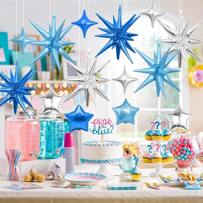 14pcs Blue Silver Star Balloons, Mixed Star Foil Balloon, 22Inch Explosion - Image 6