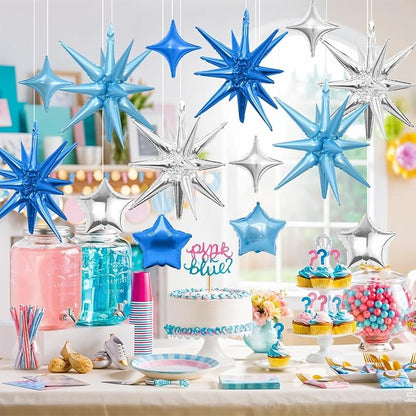 14pcs Blue Silver Star Balloons, Mixed Star Foil Balloon, 22Inch Explosion - Image 6
