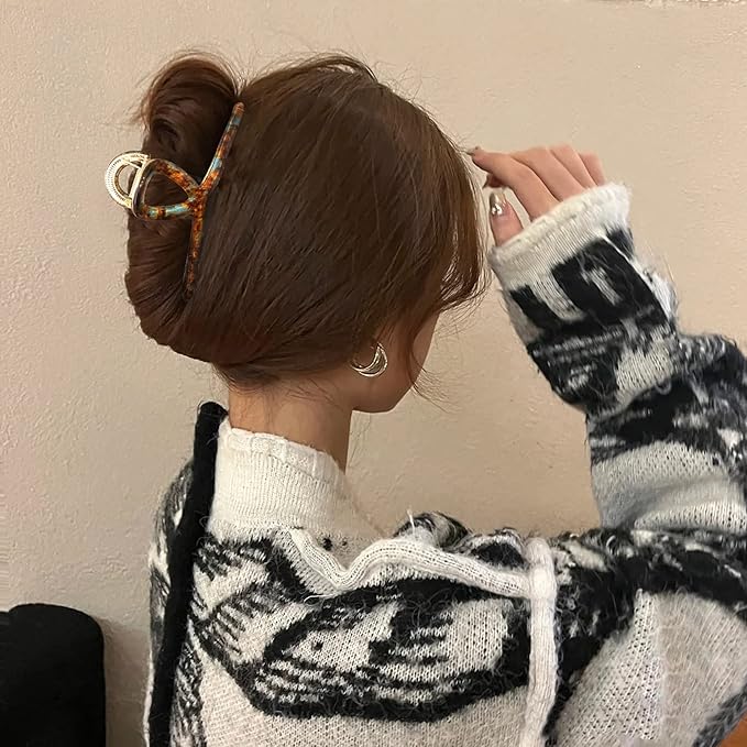 Big Hair Claw Clips Butterfly Barrettes Claw Clips for Women Acetate Claw Clips Metal Hair Clip for Girls Large Hair Accessories for Long Thick Hair (Brown Green)