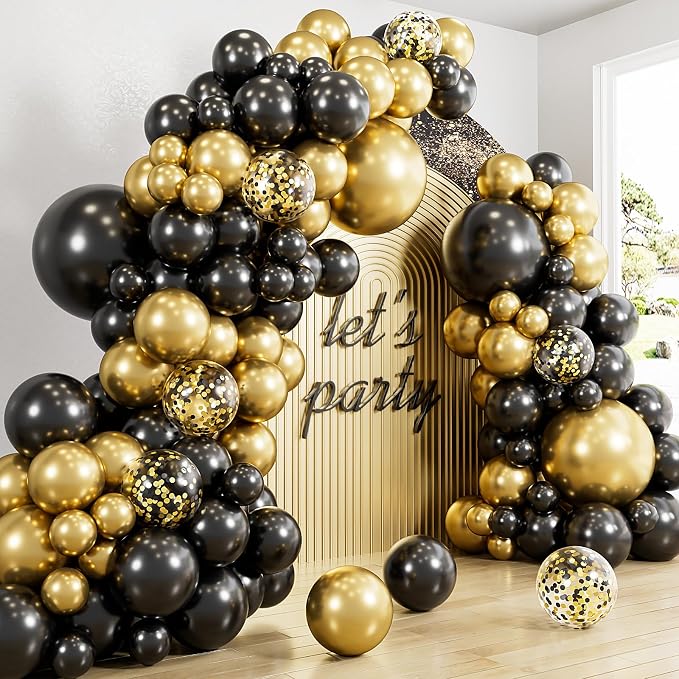 Black and Gold Balloon Arch Kit, Birthday Party Decor | 18/12/10/5 In Black by Haolongfa