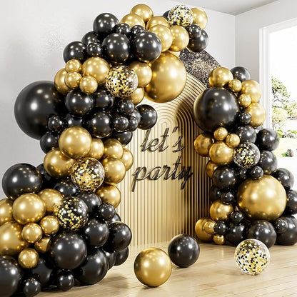 Black and Gold Balloon Arch Kit, Birthday Party Decor | 18/12/10/5 In Black by Haolongfa