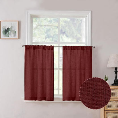 Tollpiz Linen Tier Curtain Rod Pocket Semi Sheer Half Kitchen Curtains Burlap by Tollpiz