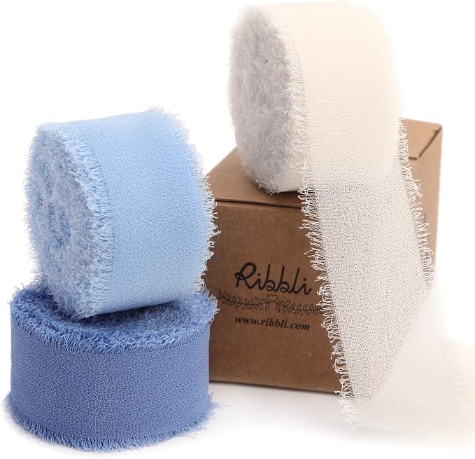 Ribbli Blue Ribbon 1 Inch x 3 Rolls Total 24 Yards Cream/Blue/Dusty Blue by Ribbli
