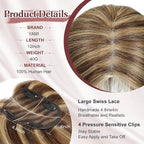 YAMI Real Human Hair Toppers - Clip in Hair Extensions, Larger Swiss Base, 12 Inch, 40g, Natural Black