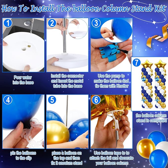 Gejoy 110 Pcs Blue Gold Balloons Column Stand Kit Adjustable Tower Stand from - Image 5