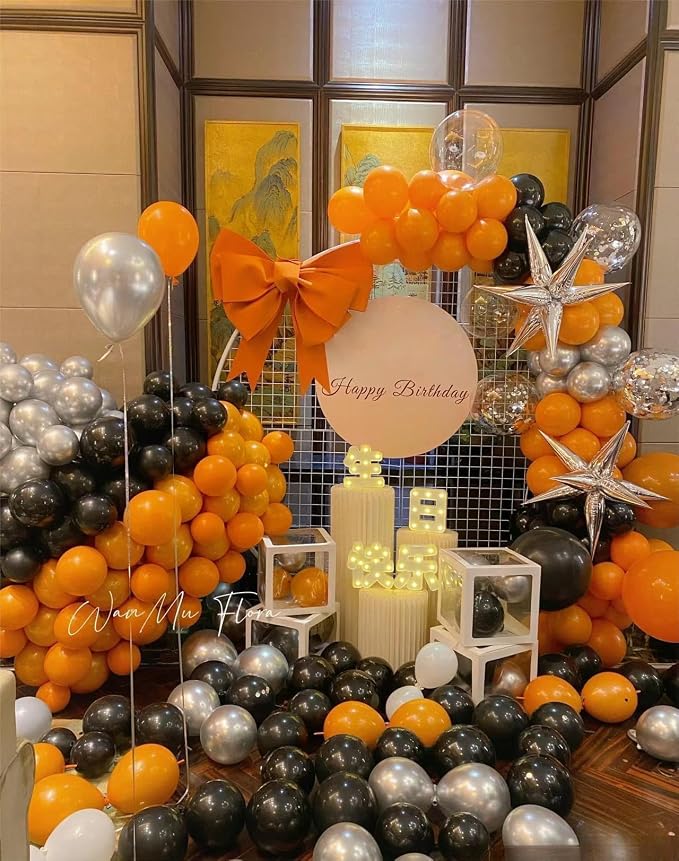 MEBAY Orange Black White and Metallic Silver Balloons Garland Arch Kit - Image 5