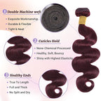 99J Human Hair Bundles Body Wave Burgundy Dark Red Wine Color Body Wave Bundles 100% Real Human Hair And True To Length 10 12 14 Inch 3 Pcs/Pack