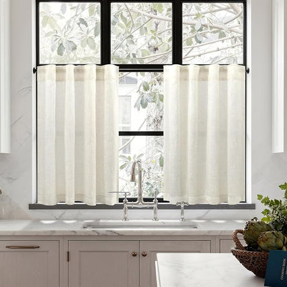 Pitalk Cream Linen Semi Sheer Curtains 34 x 36 Inch Length 2 Panels Lightweight - Image 7