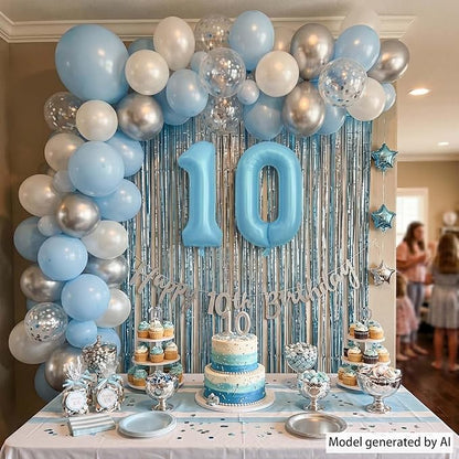 Pearlescent Blue Number 10 Balloon 40 Inch, Large Light Blue Foil 10th Birthday - Image 3