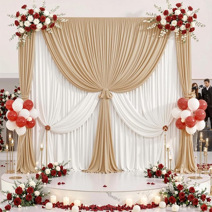 20 ft x 10 ft Wrinkle Free Champagne Backdrop Curtain - Image 4