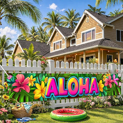 HOMETITUTE Luau Party Decorations Aloha Hawaiian Fence Banner 118 x 20 Inch | - Image 3