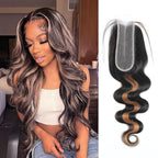 2x6 HD Lace Closure Human Hair Body Wave P1B/30 Highlight Brown Black Color Transparent Lace Closure 2x6 Long Deep Middle Part 100% Raw Virgin Human Hair 14 Inch 150% Density
