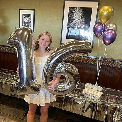 40'' Silver Number 9 Balloons for Women Men, Giant Self Inflating Foil Number - Image 5